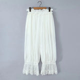 Women's Ruffled Lace Trim Loose Pants For Woman White Ruffled Embroidery Camisole Straps Button Front For Sweet Summer Look WM6E