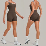 Women's Seamless Yoga Jumpsuits Sports Fitness Gym Sleeveless Backless Hip-lifting Shorts One-piece Training Workout Jumpsuit
