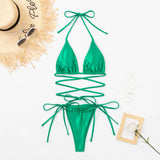 Wrap Around Brazilian Bikinis 2025 Metallic Satin Bikini Women Swimwear Female Swimsuit Two-pieces Bikini Set Bathing Suit Swim