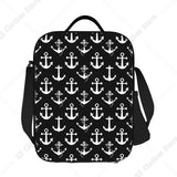 Custom Black White Nautical Anchor Stripe Thermal Insulated Lunch Bag Women Lunch Tote for Outdoor Camping Travel Bento Food Box