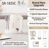 SUNATUR 3-in-1 Electric Hand Mixer 350W Egg Beater Cream Whipper Portable Kitchen Mixer with Storage Base for Home Baking