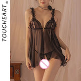 Toucheart Sexy Suspender Nightgown Woman Transparent Lingerie Sex Crotchless Backless Open Bra Body Dress Mesh Erotic Costumes