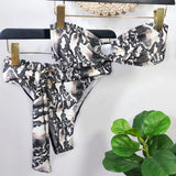 2026 Sexy Bikini Bandeau Women Snakeskin Black Swimwear Swimsuit Bikini Set Bathing Suit Female Belt Metal Hoop Decor Banadores