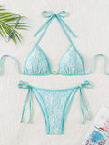 Embroidery Mesh Lace Halter Bikini Female Swimsuit Women Swimwear Two-pieces Bikini Set High Cut Bathing Suit Swim Beach Wear