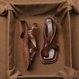 Women's Sandals Retro French Style Clip Toe Square Toe Buckle 2026 Sandals Comfortable Soft Sole Simple Versatile Sandalias