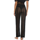 S - XL Women Crochet Knitted Beach Pants Hollow Out Elastic Straight Casual Trouser Holiday Beach Wide Leg Bikini Cover Up V2651