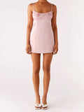 Women Stylish Sequin Flower Embroidered Square Neck Spaghetti Strap Dress Solid Color Party Club Mini Cami Dresses