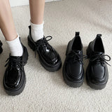 Retro Pu Leather Platform Oxford Shoes Women Japanese Style Thick Sole Black Student Shoes Woman Lace Up Thick Heel Pumps Female