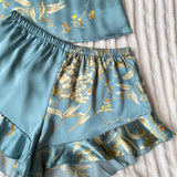 Elegant Floral Print Cami Tops   Ruffle Hem Shorts Pajama Set  Women's Sleepwear   Loungewear