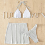 S - XL New With Skirt Ribbed Halter Bikini Female Swimsuit Women Swimwear Three-pieces Bikini set Bather Bathing Suit Swim V4351