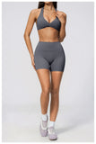 Summer Yoga Sets Women Front Cross Sports Bra Exercise Suits Outwear Lifting Buttocks Abdominal Compression Shorts Fitness Set