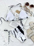 New Bikini Sexy Swimwear Swimsuit Women Rhinestones Rings Triangle Halter Backless Knotted Bikinis Set Bathing Suit Beach Bikini