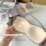 Sexy Japanese Satin Halter Bra Strapless Seamless Two-Way Wear Adjustable Comfort Back Fit Wirefree Lingerie Set S-XL MOYISU Bra