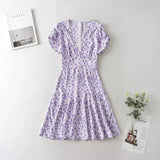 Foridol Blue Floral Print Summer Beach Dress Women Casual Holiday Short Sleeve Dress Boho Sundress Vestidos Fashion Clothes
