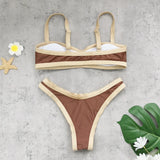 Sexy Coffee Patchwork Bikini Set 2026 Women Halter Push Up Bra Thong Swimsuit Brazilian Bathers Bathing Suit Micro Swimwear