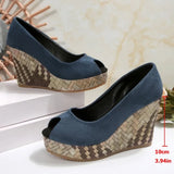 LIHUAMAO Suede wedges women high heels peep toe shoes platform pumps wedding party shoes comfort casual shoes