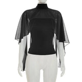 FDYOUI Woman Black Corset with Cover-ups 2-piece Sets Chic Sexy Hollow Out Evening Party Tops Female Blouses Shirts High Street