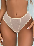 Purely Sexy Color-Blocked Lace Panties for Women, Semi-Transparent, Extended Length, Pure Cotton Crotch, Mid-Waist, Satin, Refreshing and Breathable Women's Panties
