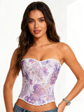 Women’s Tie-Dye Lace Boned Bustier, Sexy Strapless Corset Top, Hollow-out Breathable Slimming Shapewear