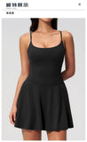Women Tennis Dress with Shorts Pocket Square Neck Hollow Back Sleeveless One Piece Sports Outfit Fitness Pleate Mini Dresses