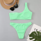 One Shoulder Bikinis 2026 Women Sexy Swimwear Female Brazilian Swimsuit Solid Beachwear Bathers Bathing Swimming Swim Suit