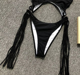 Tummy Cut Out Splicing Fringe Tassel Women Swimwear One Piece Swimsuit Female Monokini High Leg Cut Bathing Suit Swim Beach Wear