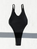 DEKA Black V Neck One-Piece Swimwear Women's Elegant Retro Black Backless Swimsuit High Waist Bathing Suit