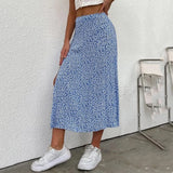 Harajuku Floral Print Long Skirt Vintage High Rise Straight Midi Skirts For Women Summer Skinny Bohemian Split Beach Skirts Y2k