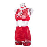 Toucheart 5-Pieces Erotic Lingerie Sexy Hip Skirt For Women Mesh Patchwork Hollow Out See-Through Lure Garters Underwear Suit