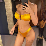 New Sexy Bandeau Strapless Bikini Female Swimsuit Women Swimwear Two-pieces Bikini set Padded Bather Bathing Suit Swim V4647D