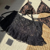 DEKA Micro Thong Bikini Set Sexy Lace Double-Layered 3 Pieces Swimsuit With Sexy Mesh Skirt Women Beach Swimwear
