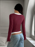 Women's Y2K Fake Two Piece Long Sleeve Cami Top, Fashion Slim Fit Sexy Streetwear T-Shirt