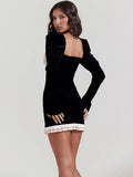 Ahagaga Fashion Sexy Velvet Women Mini Dresses Patchwork Backless Casual Buttoms Slim Package Hip Bodycon Vestidos Robes  Zipper