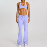 Breathable Yoga Suit for Women Color Contrast Shockproof Sports Bra Drawstring High Waist Pants Gym Running Fitness Suits