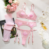 Toucheart Sexy Lingerie Undies Solid Color Mesh See-through Women's Garters Underwear Suit Sexy Stocking Underwear 5-piece Set