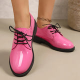 Pink Patent Leather Oxford Shoes Women Fashion Lace Up Pointed Toe Med Heel Pumps Woman Plus Size 43 Thick Heels Office Shoes