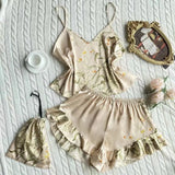Elegant Floral Print Cami Tops   Ruffle Hem Shorts Pajama Set  Women's Sleepwear   Loungewear