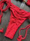 New Red Special Fabric Bikini Set Sexy Women's Hollow Fabric Split Swimsuit Summer Beach Bikini