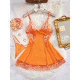 Transparent Thin Style G-string Lace Ruffle Trim Lingerie Set Women Nightgowns Sleeveless Sleepwear Sexy V-Neck Bra Panty Sets