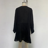 2025 Long Sleeve Hollow Out Crochet Knitted Tunic Beach Cover Up Cover-ups Beach Dress Beach Wear Beachwear Female Women K6674