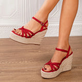 Leisure Comfy Walk Big Size 43 Summer Platform Espadrilles Sandals Women Ankle Strap Sandal 11.5cm Super High Heels Wedges Shoes