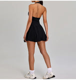 Summer Sleeveless Halter Slim Tennis Dress Women Sexy 2-in-1 Hollow Backless Golf Sports Dresses Outdoor Running Fitness Skirt