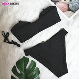 DEKA Bandeau U-Neck Metal Bikini Set Push Up Padded Cup Swimwear Women Solid Swimsuit Beachwear Water Swiminmg Bathing Suit