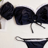 2026 Sexy Bikini Bandeau Women Swimwear Swimsuit Black Short Sleeves White Ruffled Knotted Bikinis Set Bathing Suit Beach Bikini