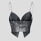 Toucheart Sexy Bow Knot Rhinestones Perspective Suspender Bra For Women Sexy Hottie Fishing Slit Lining Sleeveless Backless Bra