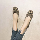Spring and Autumn Flat Shoes Fashion Leisure Women's Flat Shoes Square Toe Knitting Elastic Comfortable Slip-on Boutique Shoes