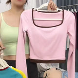 Autumn New Contrasting Yoga Suit for Women with Chest Pad Top Slim and Slim Pilates Running Sports Fitness Long Sleeves Shirts