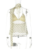 FDYOUI Y2K Bandage Polka Dot Crop Top Women 2026 Summer Sexy Halter Lace-up Camisoles Girls Chic Backless Tanks Tops Streetwear