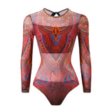 S - XXL Printed Long Sleeve With Sarong One Piece Swimsuit Women Swimwear Female Flowers Padded Bather Bathing Suit Swim K7181