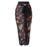 S - XXL Printed Long Sleeve With Sarong One Piece Swimsuit Women Swimwear Female Flowers Padded Bather Bathing Suit Swim K7181